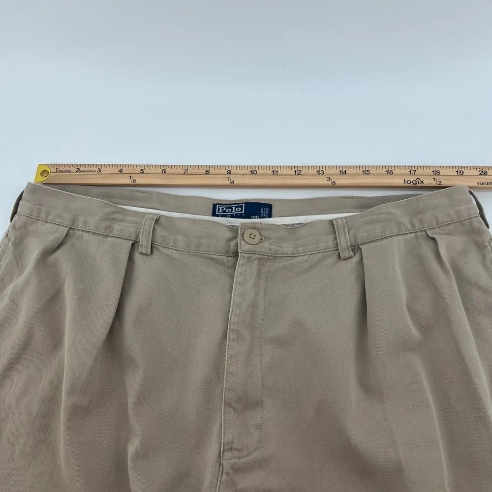 Polo Ralph Lauren Mens Andrew Short Khaki Tan Pleated Cotton Chino‎ Shorts Sz 40